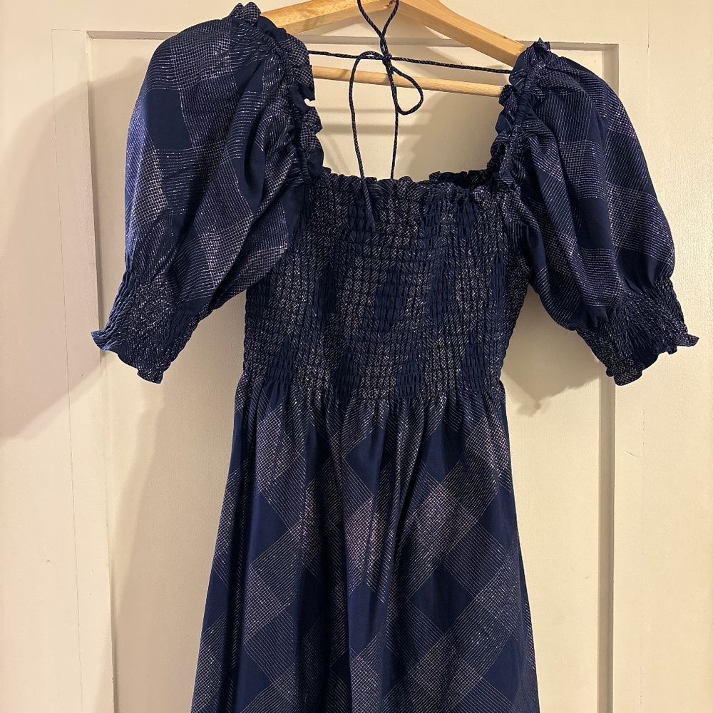 Hill House Athena Dress, Navy Glitter Check, XS